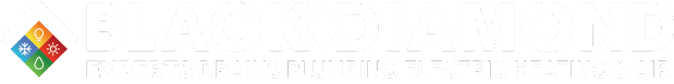 Black Diamond logo with icons and the text “EXPERTS DRAINS PLUMBING ELECTRIC HEATING & AIR” in white on a black background.