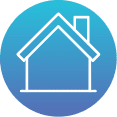 White house outline with chimney on blue gradient, symbolizing Black Diamond Experts’ reliable 24/7 home comfort and repair services in Utah.