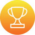 White outlined trophy on a yellow-orange gradient circle, symbolizing Black Diamond Experts’ trusted 24/7 home service excellence in Utah.