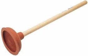A dependable plunger—wooden handle, red rubber cup—reflects Black Diamond Experts’ 24/7 trusted home repair and comfort services.