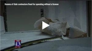A news screenshot highlights unlicensed contractors in Utah, underscoring the value of Black Diamond Experts’ licensed, 24/7 service.