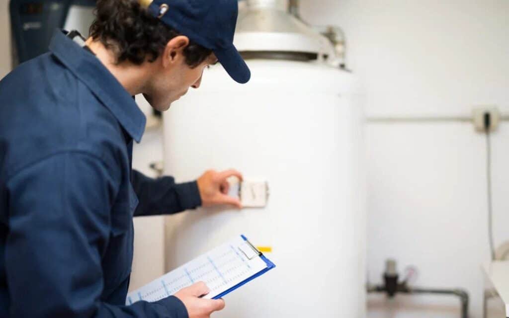 A skilled Black Diamond Experts technician inspects a home water heater, ensuring safe, reliable service and peace of mind—24/7.