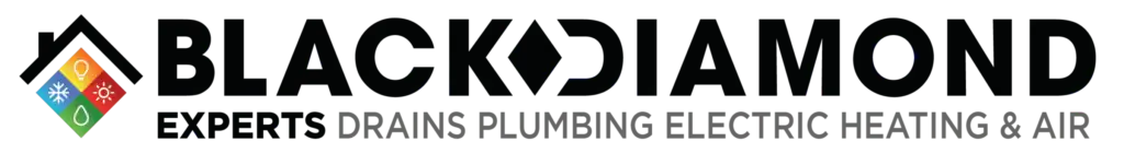 Black Diamond logo with snowflake, flame, water, and bulb icons. Text: "Trusted Experts: 24/7 Drains, Plumbing, Electric, Heating & Air.